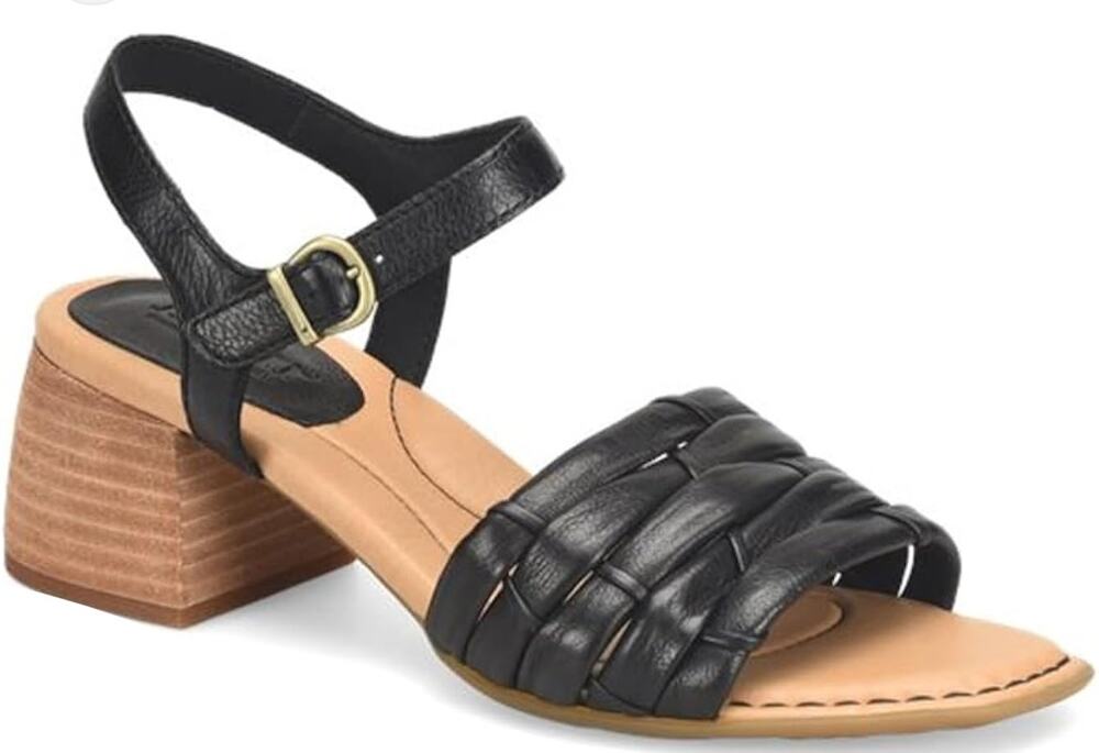 Born 'Shonie' Heeled Sandal Women's SZ 10M Woven Black Leather Ankle Strap Shoe
